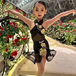 Stage Draag Latin Dance Dress Woman Deskleding Girl Kid's For Dancing Dancewear Split Set Shirt Mini