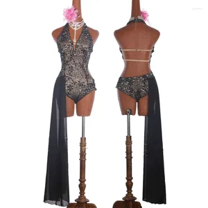 Vêtements de scène robe de danse latine femmes compétition jupe Salsa danse dentelle Onesies robes de bal personnalisé dames Performances Costumes