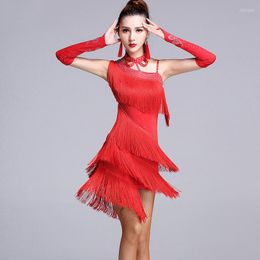 Stage Draag Latin Dance Dress Women Fringe Tango Salsa Rumba Modern Costumes Competition Jurken Dancewear DQS1984