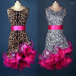 Stage Draag Latijnse dansjurk Vrouwen Zebra/Leopard Grain Ballroom Dancing Jurken Cha Cha/Rumba/Samba Clothing Vestido de Danza