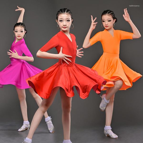 Ropa de escenario Vestidos de baile latino para niñas Ropa de rendimiento para niños Disfraces de fiesta de carnaval Competencia Ropa de 6 colores