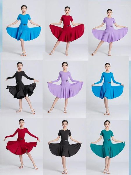 Scary Wear Dance Dance Girls Exercice Vêtements Enfants Spring and Summer Grande robe swing longue performance à manches courtes