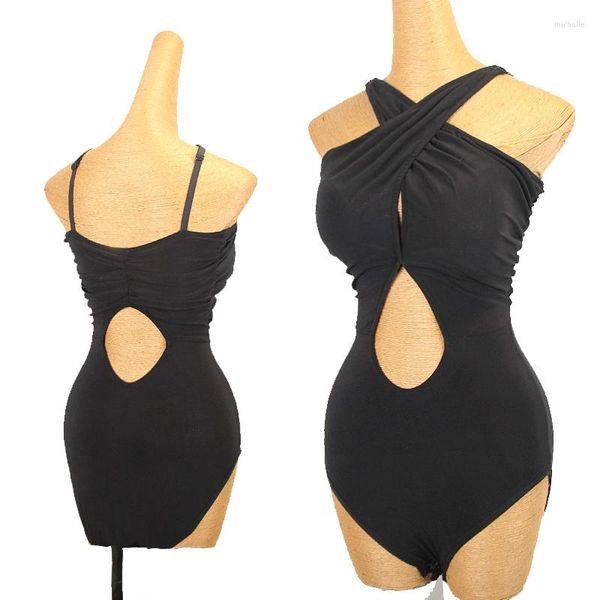 Desgaste de la etapa Leotardos de baile latino Adulto Ropa de baile sexy Halter Neck Tops negros Ropa de práctica Mujeres Rumba Samba Salsa Traje DNV17256