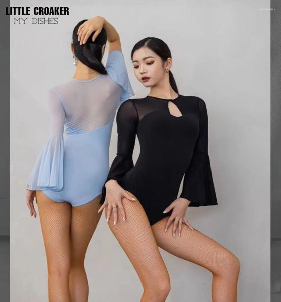 Vêtements de scène Tenue de danse latine pour filles Noir Dznce Justaucorps Gymnastique Costume Adulte Femmes Performance Yoga