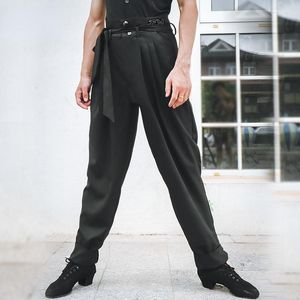 Stage Draag Latin Dance Pants for Men Rumba Chacha Samba Cowboy Bull Fight broek Black Lycra Standaard Ballroom Practice Show mannetje