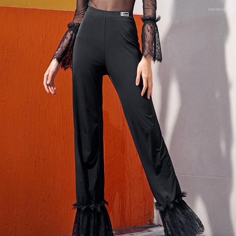 Stage Wear Latin Dance Pants For Women High Waist Trousers Female Adult Ballroom Training Clothes Competition DQS9744
