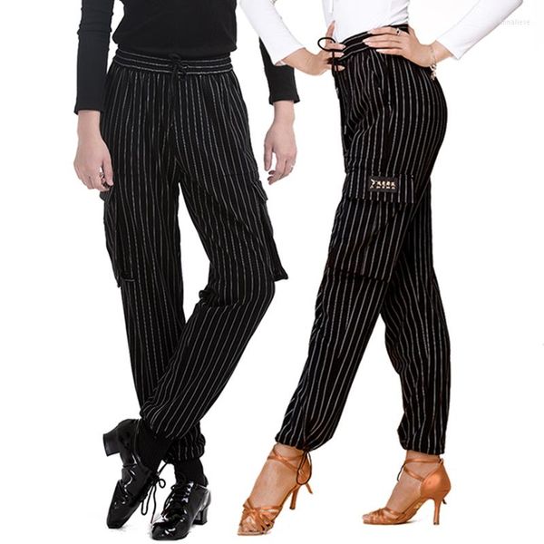 Vêtements de scène pantalons de danse latine unisexe rayé poche pantalon moderne Tango Rumba Samba Cha danse pratique vêtements femmes hommes DN4610