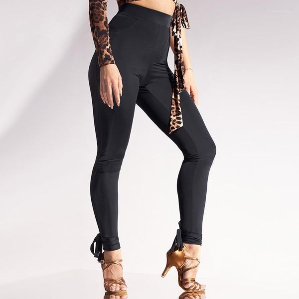 Vêtements de scène pantalons de danse latine femmes taille haute serré noir Leggings Rumba salle de bal Cha vêtements adulte pratique JL5417