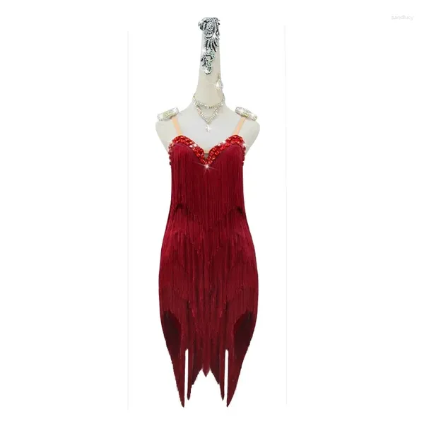 Stage Wear Latin Dance Sexy Fringe Robe Adulte Femmes Sport Compétition Costume Filles Party Jupe Ligne Costume Cabaret Prom Vêtements Cha