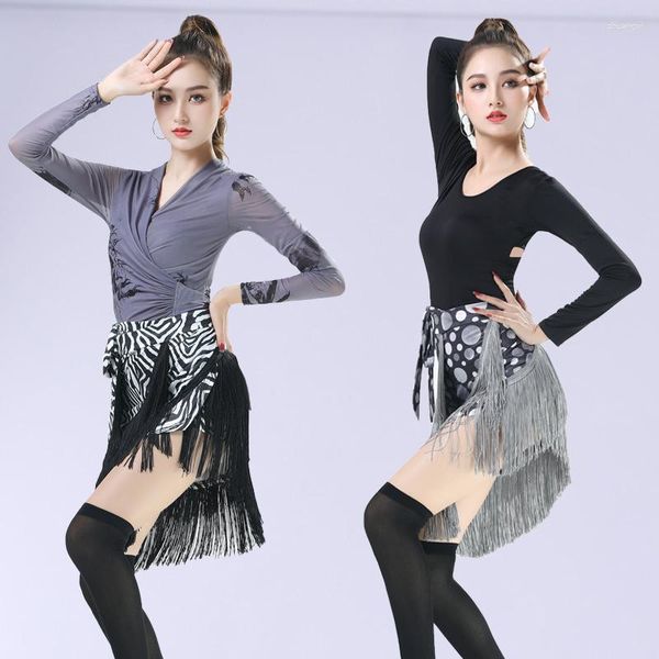 Vêtements de scène Jupe de danse latine Bas Vêtements d'exercice Pantalons pour femmes 2023 Vêtements de danse Écharpe de hanche À lacets Gland