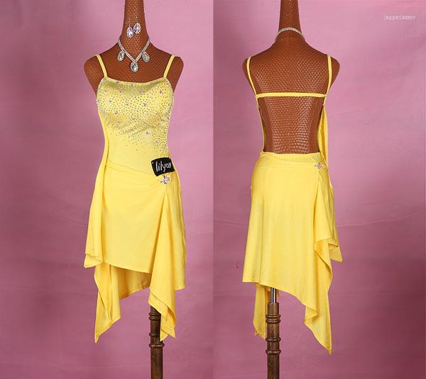 Stage Wear Latin Dance Jupe Costume Robe mi-longue Jaune Irrégulier