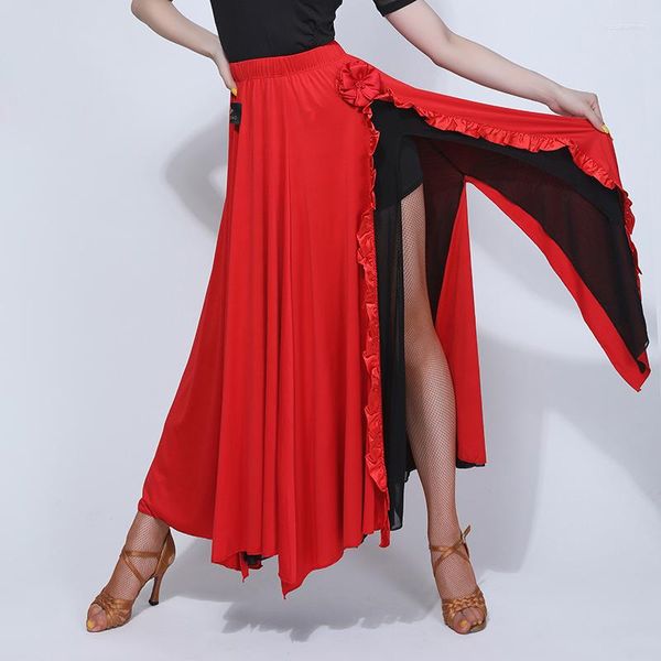 Desgaste de la etapa Falda de baile latino Práctica de salón de baile profesional Faldas de corridas de toros españolas Flamenco Sexy Split DL5508