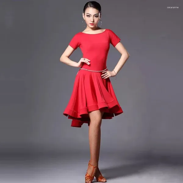 Etapa desgaste falda de baile latino mujer vestido de práctica 2024 rendimiento rojo negro rumba cha vestidos