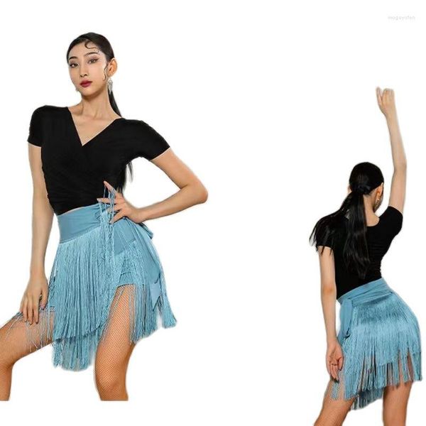 Vêtements de scène jupe de danse latine femmes adultes longue robe à glands vêtements de danse grande balançoire bas en queue de poisson Performance