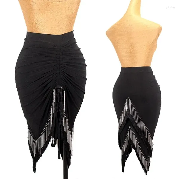 Ropa de escenario Falda de baile latino Mujeres Slim Cordón Fringe Black Rumba Samba Salsa Tango Rendimiento Práctica Ropa DNV18800