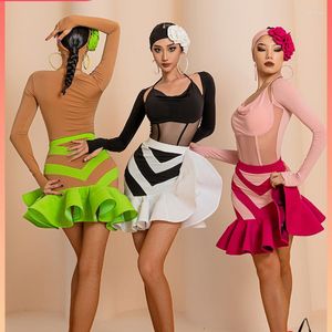 Vêtements de scène jupes de danse latine pour femmes adulte femme salle de bal Dancewear Cha Samba Rumba pratique Costumes YD10