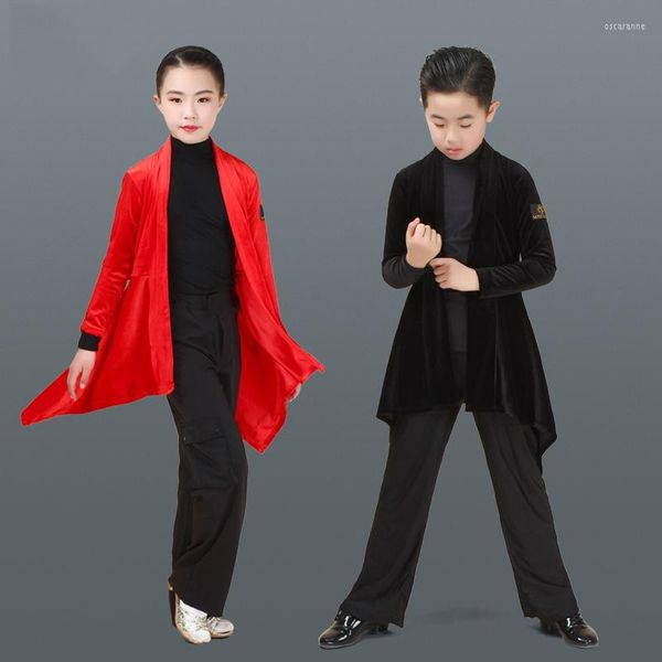 Vêtements de scène haut de danse latine enfants à manches longues Cardigan manteau filles garçons Rumba Cha danse vêtements enfant pratique Performance DN3226