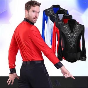 Vêtements de scène haut de danse latine col en v hommes chemise vêtements de danse de salon rouge compétition professionnelle Da