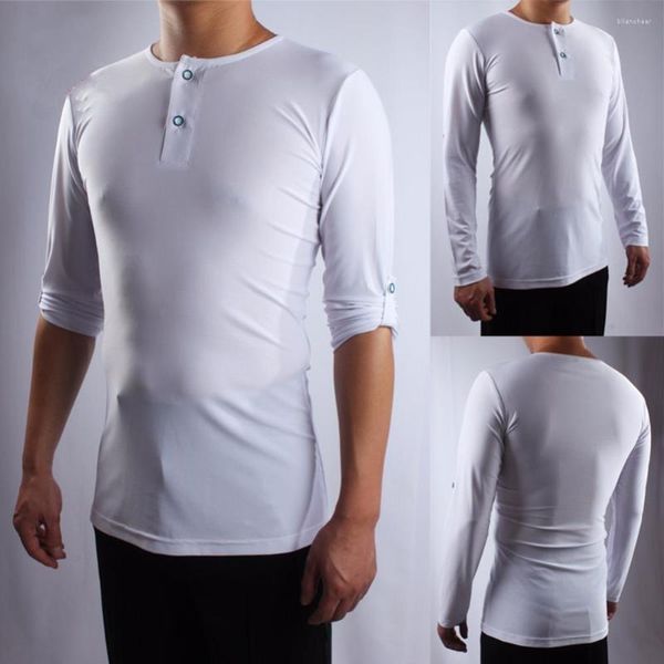 Ropa de escenario Tops de baile latino para hombres Camisas de satén de seda azul blanco negro viste hombres adultos formal tradicional abrigo de salón profesional 6077