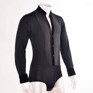 Stage Draag Latin Dance Velvet Collar Satin voor shirt Cardigan Stitching Buttons Men Bodysuit