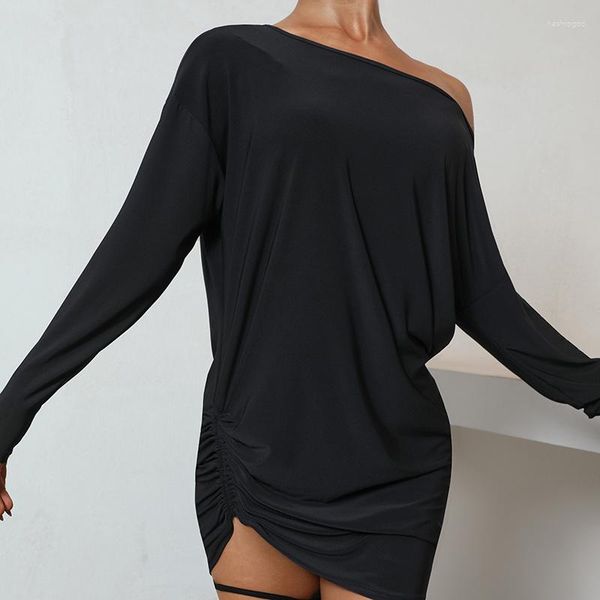 Etapa desgaste baile latino vestido de mujer cordón negro manga larga entrenamiento suelto ropa de diseñador