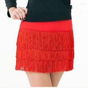 Stage Wear Jupe Courte De Danse Latine Femmes Robe Sexy Femmes Tricolore Dos Nu Trois Couches Épaule Senba Rouge Dango Orange Jaune 2023