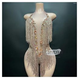 Stage Wear Dresses Latin For Women Dance Falda Tango Salso GOGO Costume Sexy Diamantes brillantes Jobsuit Tassel Vestido