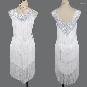 Stage Wear Latin Fringe Dress White Tassel Dance Skirt Competitie Great Gatsby Party Girls Performing BL2808