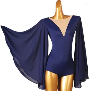 Stage Wear Latin Justaucorps Danse Performance Costume Sexy Dos Mesh Manches Ballroom Pratique Exercice Vêtements Discothèque Tenues