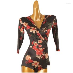 Wear Wear Latin Leotard V Col Half Mancheves Impression de salon de bal de danse de danse COMPACTION PERFORMANCE STANDARD Costume Drop Deli Dhtoq