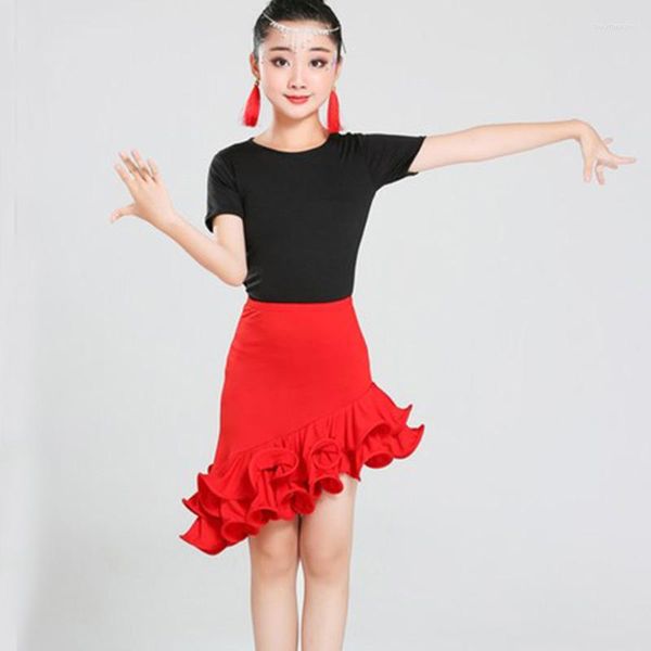 Desgaste de la etapa Falda latina para niños Trajes de baile de salsa profesional Salón de baile Tango Rumba Vestidos de competencia Venta Top