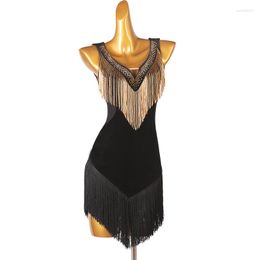 Vêtements de scène Jupe de danse latine à franges pour femmes, robe de jeu Rumba Samba de haute qualité, robes de danse de compétition pour dames