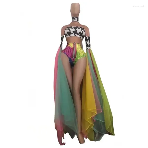 STAGE USE LEGGINGS COSTUME chanteuse femme Mash Jiron Dance Party Stretch Suit Suit Toit Colorful Rinases BodySuit