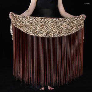Stage Wear Leopard Long Tassel Belly Dance Hip Scarf For Women kostuumset accessoires taille ketting riem 89