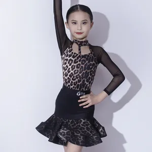 Vêtements de sur scène à imprimé léopard vêtements de danse latine pour filles cha rumba samba pratiquer des vêtements pour enfants robe de compétition dnv20322