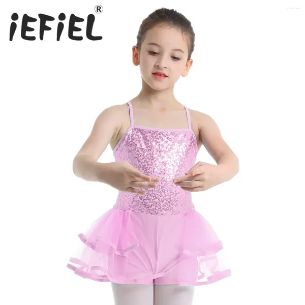 Stage Wear Girls Kids Sequins Ballet Tutu Tutu Tulle Dancewear Gymnastics Leotard Ballerina Fiesta de presentación Disfraces