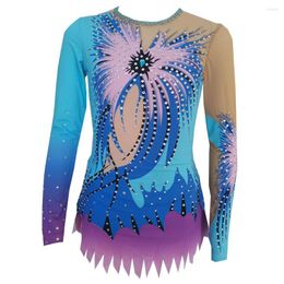 Stage Wear Liuhuo Aangepaste Rhythmic Gymnastics Leaves Girls Women Purple Flower Blue Dance Competition Unitards