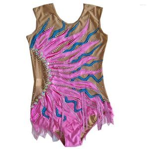 Vêtements de scène LIUHUO justaucorps de gymnastique rythmique personnalisés filles femmes bleu rose concours de danse Unitards