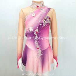 Stage Wear LIUHUO Robe de patinage artistique sur glace Femmes Fleurs roses Diamants Compétition professionnelle