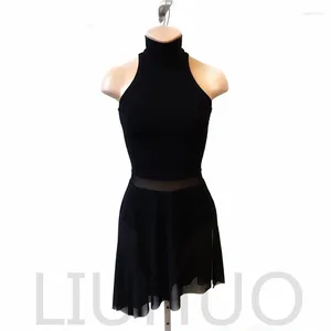 Stage Wear LIUHUO Robe de patinage artistique sur glace Filles Femmes Adolescents Stretchy Spandex Dégradé Compétition Grossiste Noir