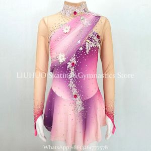 Stage Wear LIUHUO Robe de patinage artistique sur glace Femmes Fleurs roses Diamants Compétition professionnelle