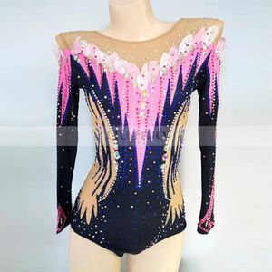 Abbigliamento da palco LIUHUO Body da ginnastica ritmica Personalizza Donna Ragazza Teen Costume Performance Competition Manica lunga Nero Rosa Abito Danza