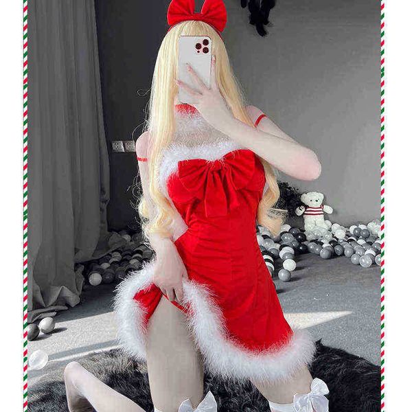 Desgaste de la etapa Lolita Girls Santa Cosplay Come Christmas Princess Sling Backless Red Dress Lencería sexy Winter Wrap Chest Bra Tops Dropship T220901