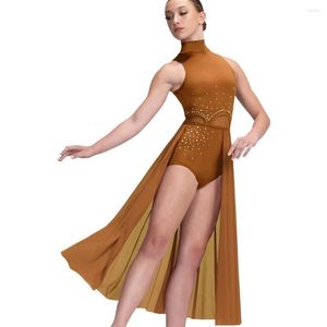 Vêtements de scène Longues robes de compétition de ballet pour femmes Justaucorps Demi-jupe Robe lyrique Vêtements de danse Costume Spandex