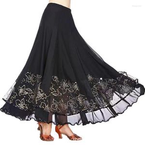 Stage Wear Long Flamenco moderne dansrok lovertjes mesh wals jurk dameskostuumkleding voor tieners kunstschaatsen