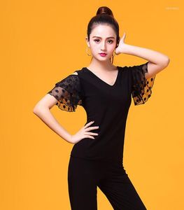 Stage Wear Black Hollow Out Flamenco Latin Yr0303 Top Blouse Practice Dance Tops maat S-XXL Short