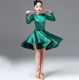 Vêtements de scène à manches longues pour enfants, vêtements de danse latine pour filles, vêtements d'entraînement, robe de danse, jupe de costume