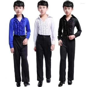 Stage Wear Chemises à manches longues pour garçons Danse Latine Danse Tango Hommes Enfants Morden Chemise Dentelle Costumes de salle de bal Enfants