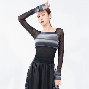 Stage Wear Long Sleeve Patchwork Tops Latin Dance Dress Dames Kostuum Performance Belly Modern Dancing Jurken S58509