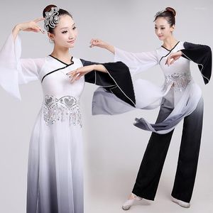 Vêtements de scène à manches longues femmes Costume de danse folklorique chinoise ventilateur femme encre parapluie DanceR vêtements nationaux 16
